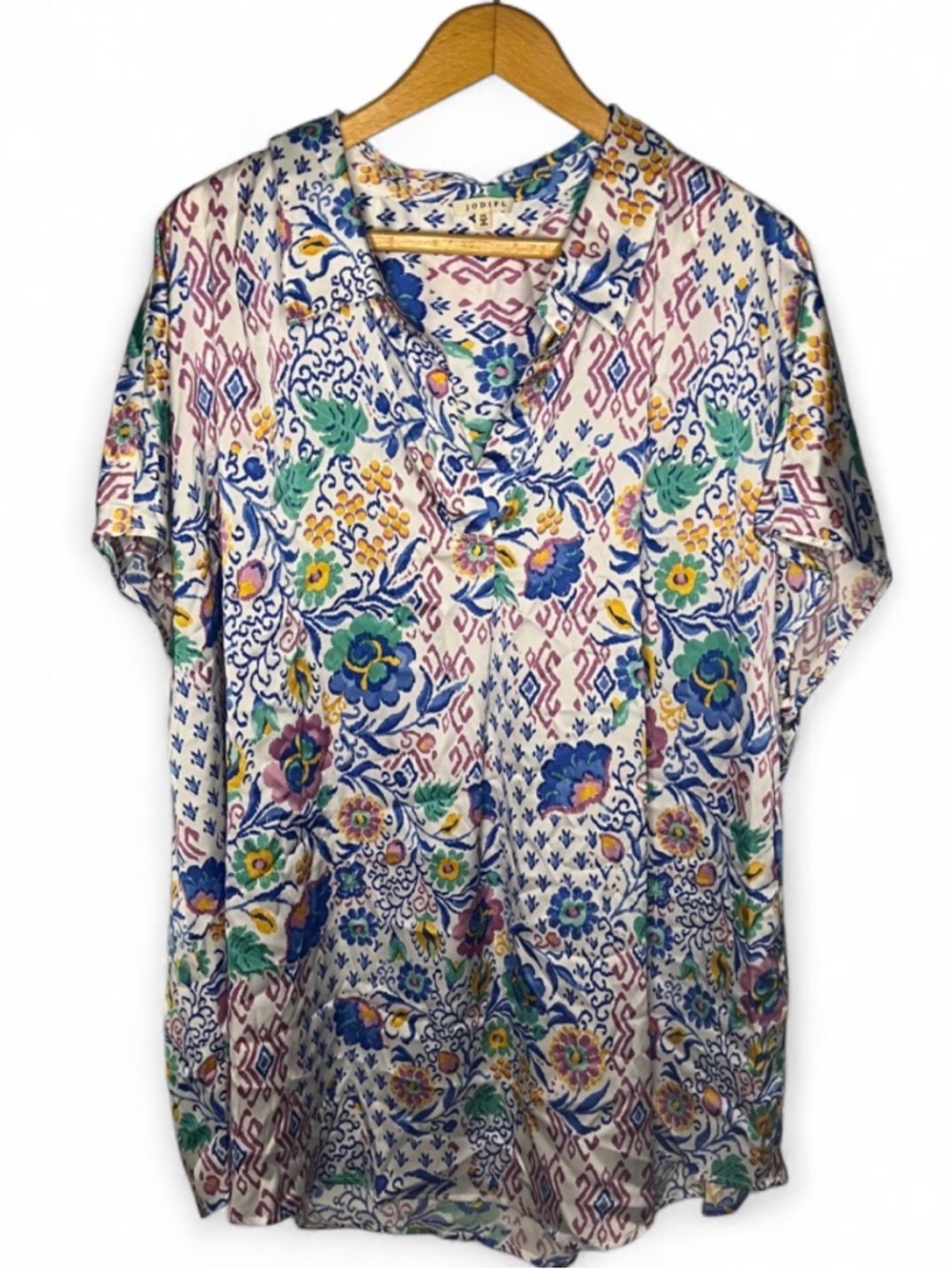 Jodifl Plus Size 3X Boho Floral Blouse Multicolor Short Sleeve Tunic Top
